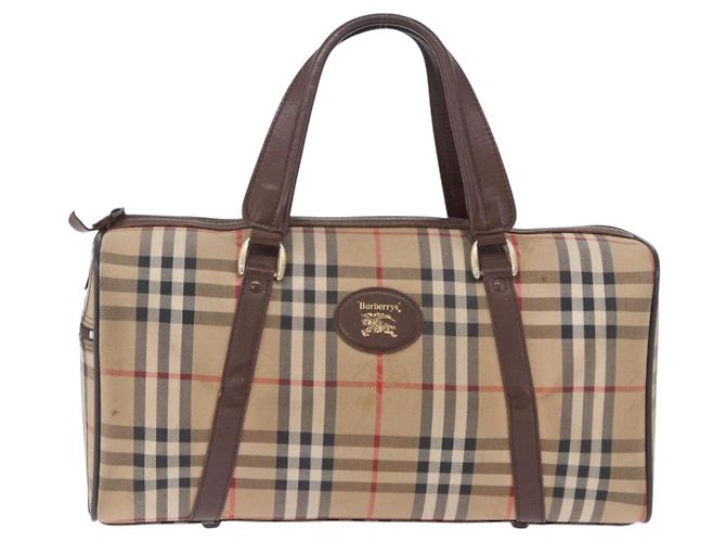 Sac Boston Burberrys Nova Check Canvas Beige Gold Auth 204367 Doré - vue 13