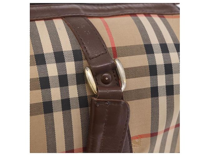 Sac Boston Burberrys Nova Check Canvas Beige Gold Auth 204367 Doré - vue 18