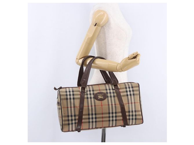 Sac Boston Burberrys Nova Check Canvas Beige Gold Auth 204367 Doré - vue 27