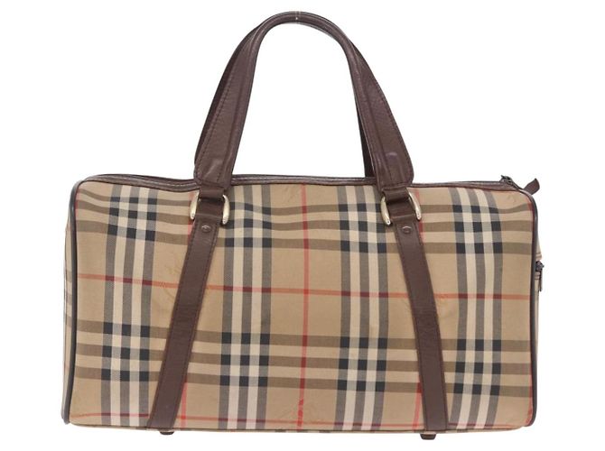 Sac Boston Burberrys Nova Check Canvas Beige Gold Auth 204367 Doré - vue 3