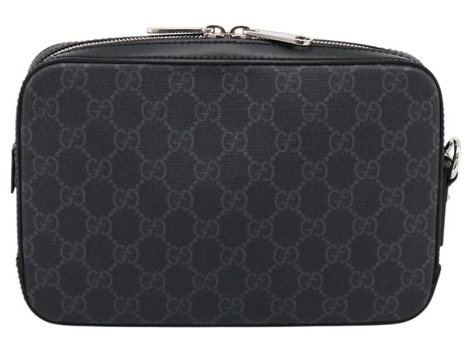 Borsa Clutch GUCCI GG Supreme PVC Nero Argento 495562 Auth 201486V - vista 3