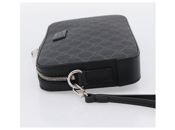 Borsa Clutch GUCCI GG Supreme PVC Nero Argento 495562 Auth 201486V - vista 4