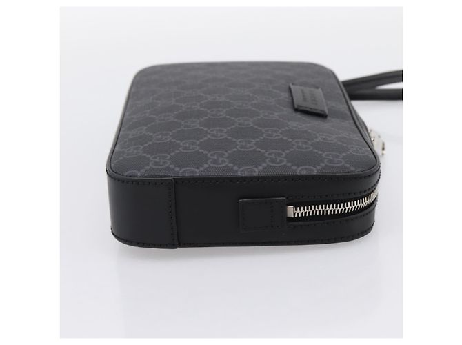 Borsa Clutch GUCCI GG Supreme PVC Nero Argento 495562 Auth 201486V - vista 5