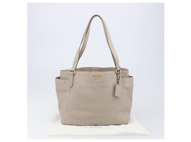 Saco Tote PRADA em couro Taurillon Clemence Cinza Gold Auth am12588V Marrom Dourado - vista 12