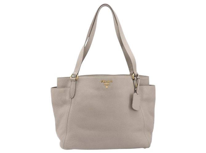 Saco Tote PRADA em couro Taurillon Clemence Cinza Gold Auth am12588V Marrom Dourado - vista 13