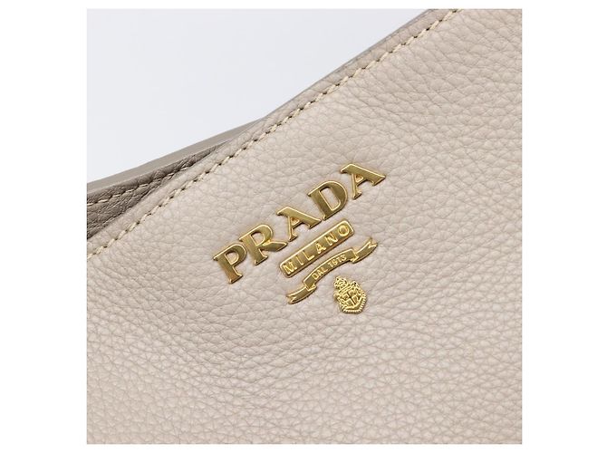 Saco Tote PRADA em couro Taurillon Clemence Cinza Gold Auth am12588V Marrom Dourado - vista 19