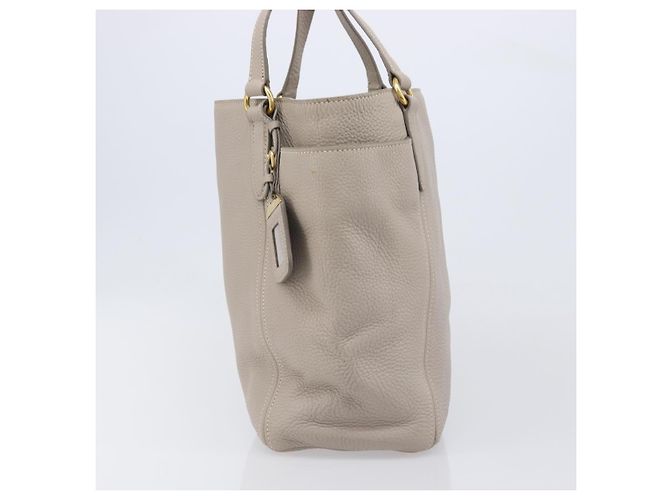 Saco Tote PRADA em couro Taurillon Clemence Cinza Gold Auth am12588V Marrom Dourado - vista 3