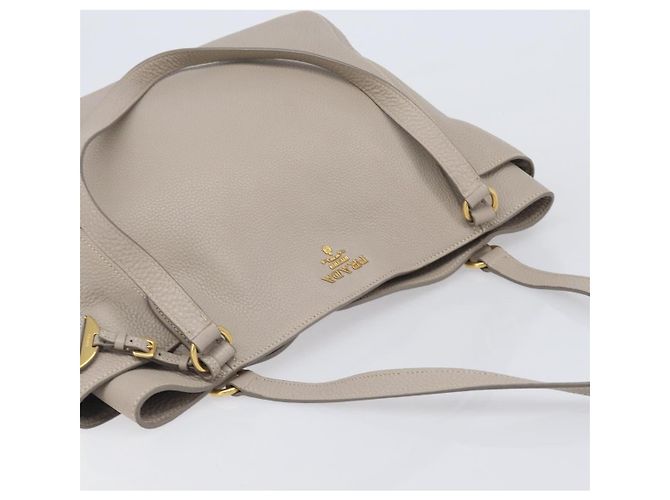 Saco Tote PRADA em couro Taurillon Clemence Cinza Gold Auth am12588V Marrom Dourado - vista 6