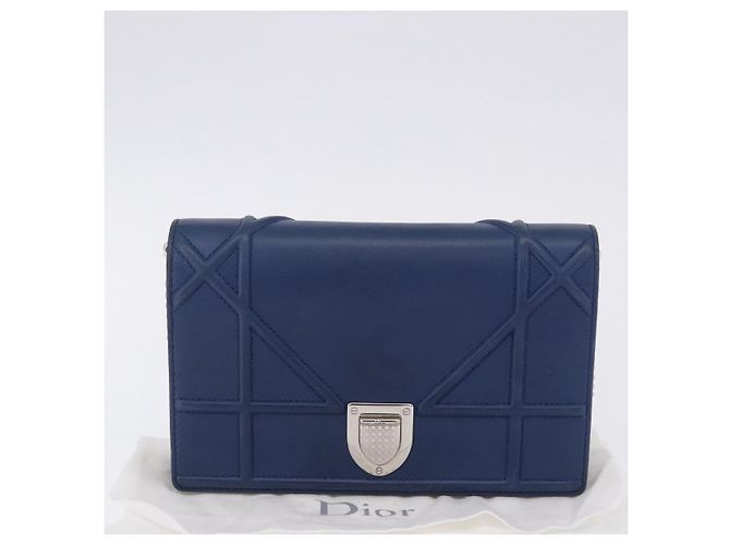Borsa a tracolla con catena Christian Dior Diorama in pelle blu e argento autentica 204772V - vista 31