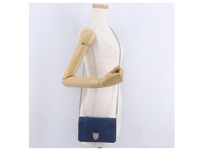 Borsa a tracolla con catena Christian Dior Diorama in pelle blu e argento autentica 204772V - vista 32