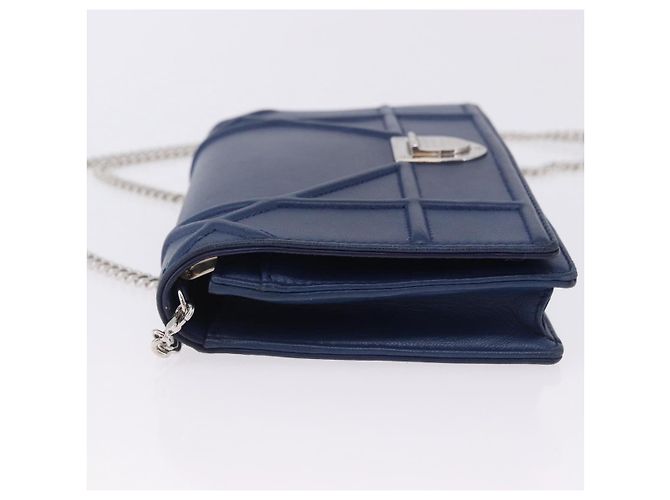 Borsa a tracolla con catena Christian Dior Diorama in pelle blu e argento autentica 204772V - vista 7