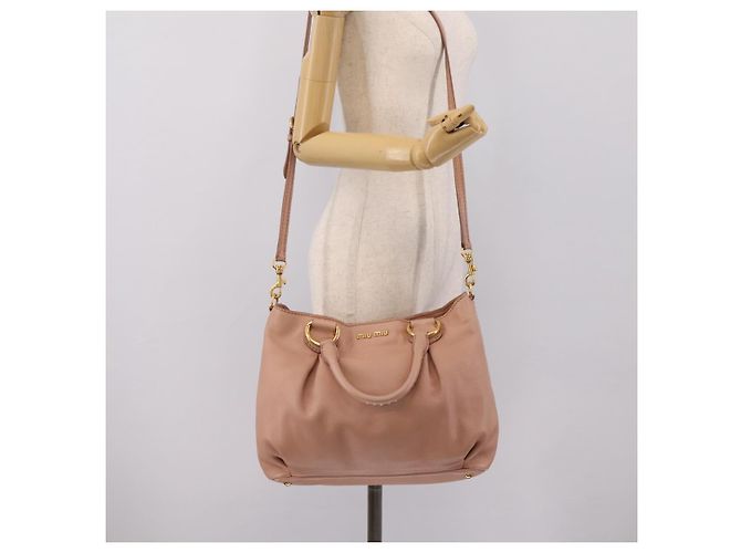 Miu Miu Tote Bag Leder 2-Wege Rosa Goldfarben Auth BA15531 Pink - Ansicht 25