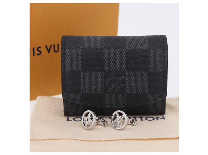 Abotoaduras LOUIS VUITTON Damier Graphite LV Catch Cuffs Metal M80188 Auth BA15541V Prata Damier ebene - vista 12