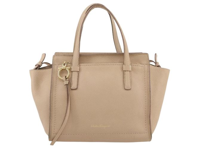 Borsa Salvatore Ferragamo Gancini in pelle 2way Beige Gold Auth 203581 D'oro - vista 13