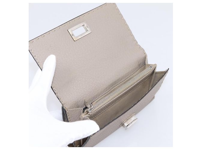 FENDI Celeria Long Wallet Leather Beige Silver 8M0308 Auth BA15601 Silvery - view 8