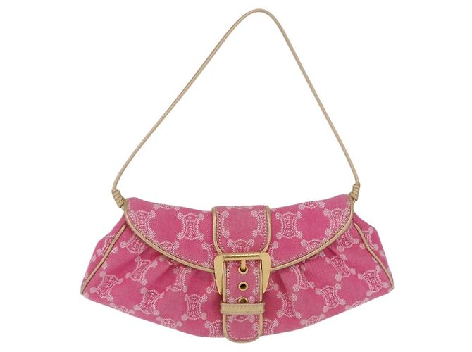 Céline Borsa a tracolla CELINE Paris Macadam Canvas Denim Pink Gold Auth 204045A Rosa D'oro - vista 13