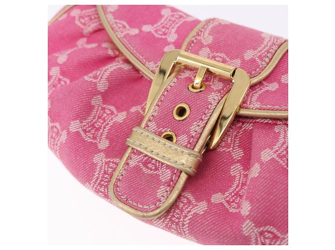 Céline Borsa a tracolla CELINE Paris Macadam Canvas Denim Pink Gold Auth 204045A Rosa D'oro - vista 20