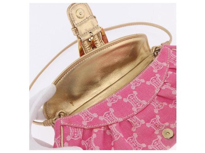 Céline Borsa a tracolla CELINE Paris Macadam Canvas Denim Pink Gold Auth 204045A Rosa D'oro - vista 22