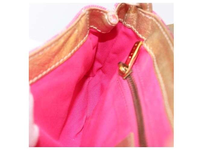 Céline Borsa a tracolla CELINE Paris Macadam Canvas Denim Pink Gold Auth 204045A Rosa D'oro - vista 27