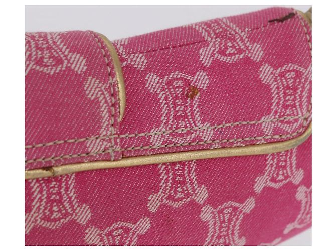 Céline Borsa a tracolla CELINE Paris Macadam Canvas Denim Pink Gold Auth 204045A Rosa D'oro - vista 3
