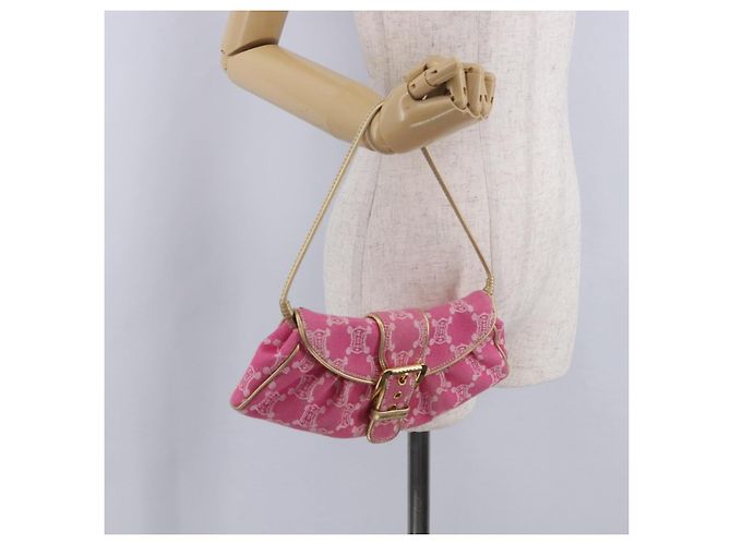 Céline Borsa a tracolla CELINE Paris Macadam Canvas Denim Pink Gold Auth 204045A Rosa D'oro - vista 30