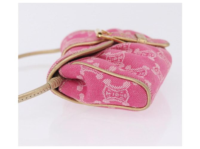 Céline Borsa a tracolla CELINE Paris Macadam Canvas Denim Pink Gold Auth 204045A Rosa D'oro - vista 6