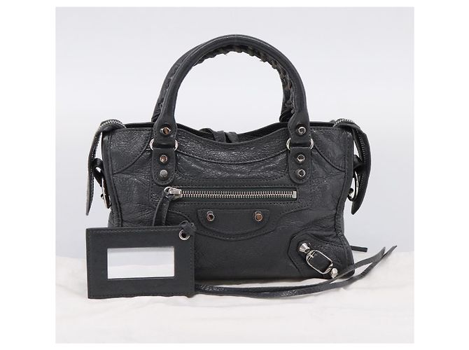 Sac à main BALENCIAGA Classic Mini City en cuir Gris Argent 300295 Auth ka6230SAM Marron Argenté - vue 12