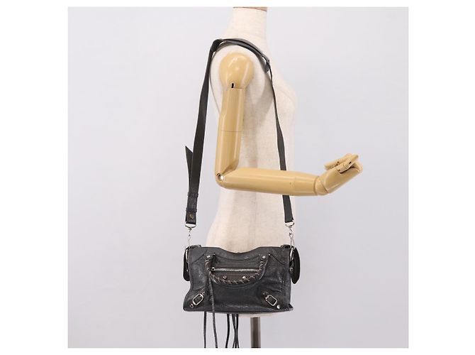 Sac à main BALENCIAGA Classic Mini City en cuir Gris Argent 300295 Auth ka6230SAM Marron Argenté - vue 28
