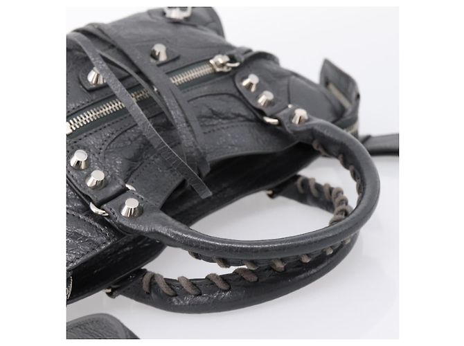 Sac à main BALENCIAGA Classic Mini City en cuir Gris Argent 300295 Auth ka6230SAM Marron Argenté - vue 7