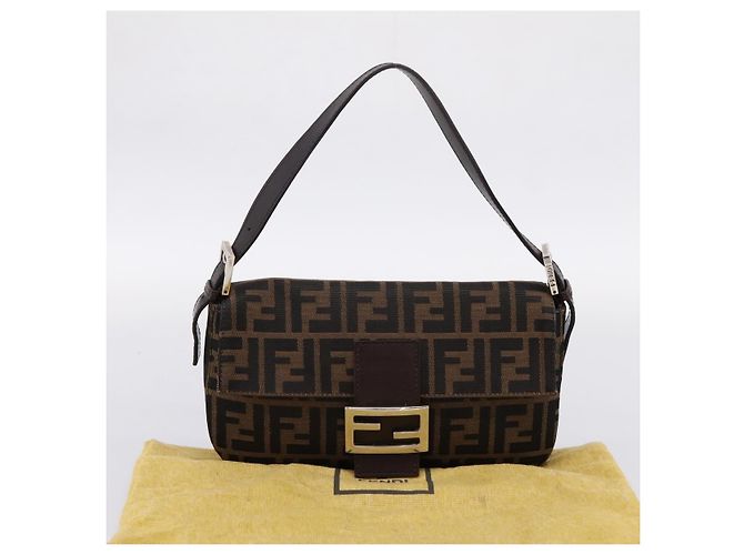 Borsa a tracolla FENDI Zucca Canvas Mamma Baguette Nero Marrone Auth 203886V - vista 12