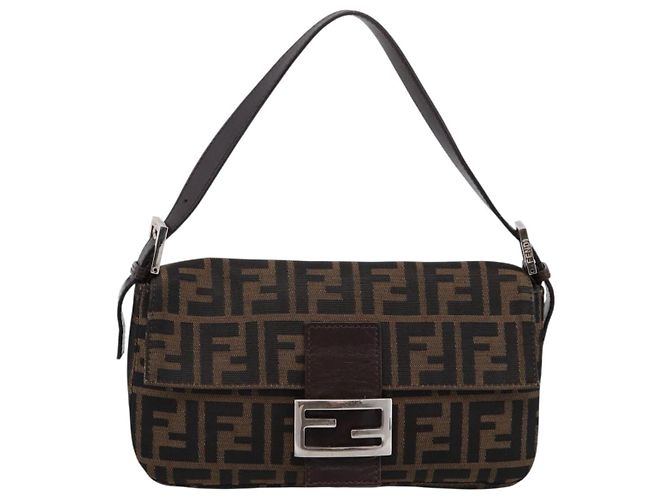 Borsa a tracolla FENDI Zucca Canvas Mamma Baguette Nero Marrone Auth 203886V - vista 13