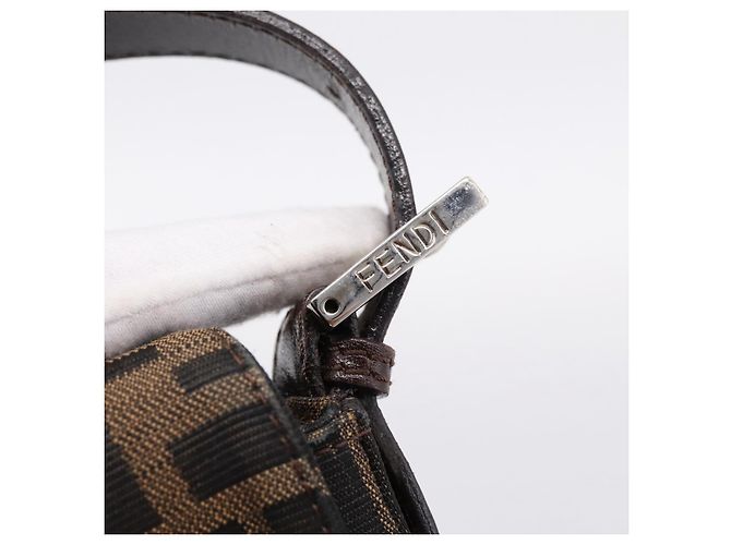 Borsa a tracolla FENDI Zucca Canvas Mamma Baguette Nero Marrone Auth 203886V - vista 18