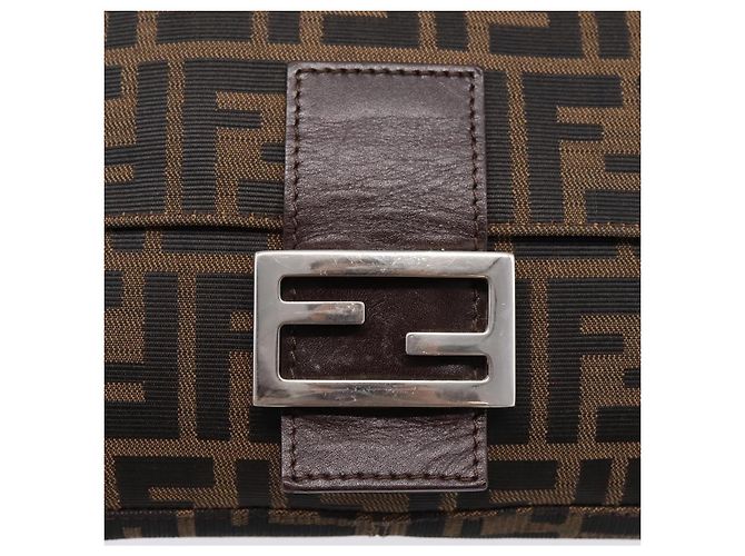 Borsa a tracolla FENDI Zucca Canvas Mamma Baguette Nero Marrone Auth 203886V - vista 19