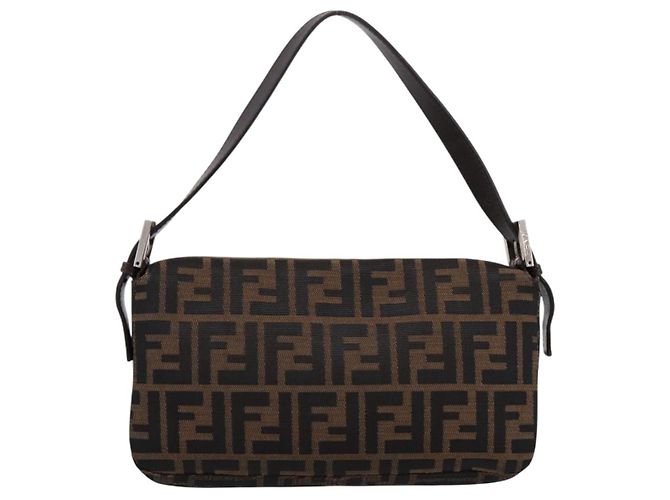 Borsa a tracolla FENDI Zucca Canvas Mamma Baguette Nero Marrone Auth 203886V - vista 2
