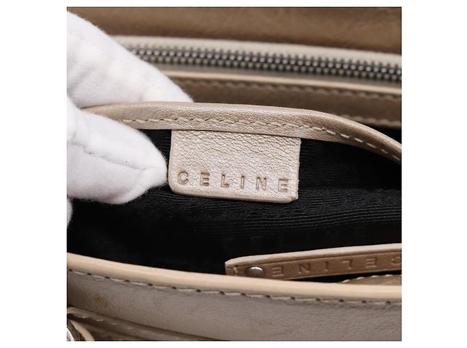 Céline CELINE Boogie Bag Handtasche aus Leder Beige Silber Auth 204756 - Ansicht 23