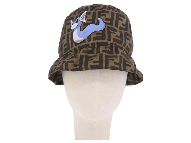 FENDI x FRGMT x POKEMON Bucket Hat Zucca Nylon Brown Blue Auth 167597SM Braun Blau - Ansicht 13