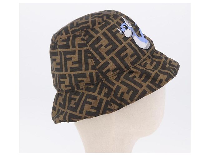 FENDI x FRGMT x POKEMON Bucket Hat Zucca Nylon Brown Blue Auth 167597SM Braun Blau - Ansicht 3