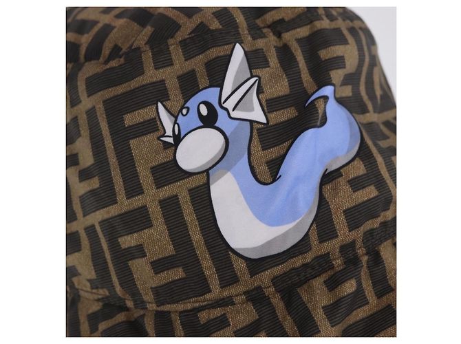 FENDI x FRGMT x POKEMON Bucket Hat Zucca Nylon Brown Blue Auth 167597SM Braun Blau - Ansicht 5