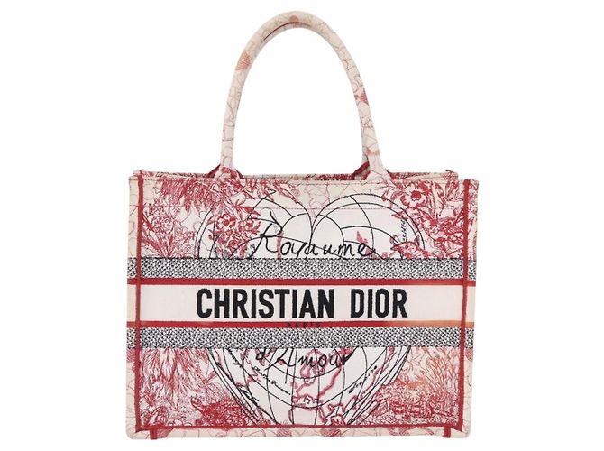 Christian Dior Book Tote Canvas White Red Auth ka6183V Bianco Rosso - vista 2