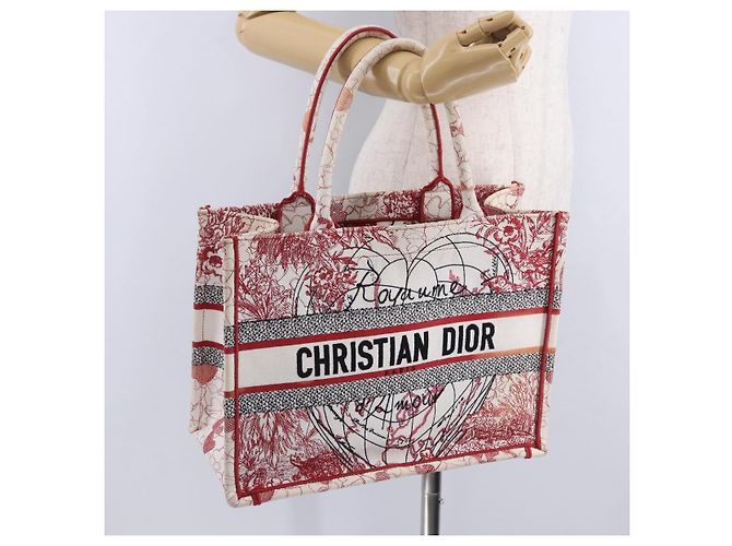 Christian Dior Book Tote Canvas White Red Auth ka6183V Bianco Rosso - vista 22