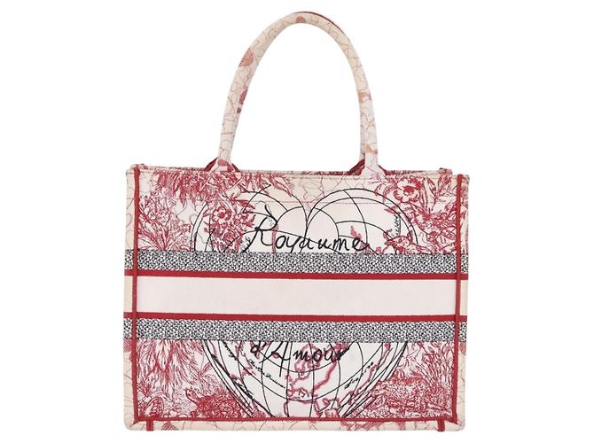 Christian Dior Book Tote Canvas White Red Auth ka6183V Bianco Rosso - vista 4