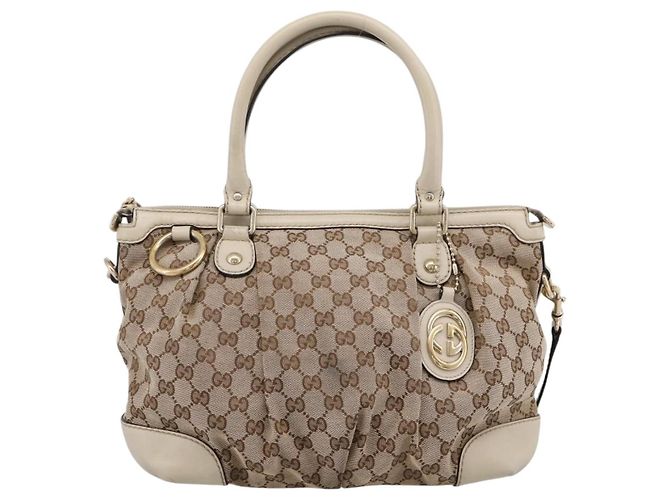 Borsa GUCCI GG Canvas Sukey 2way Beige Gold 247902 Auth 201493 D'oro - vista 13