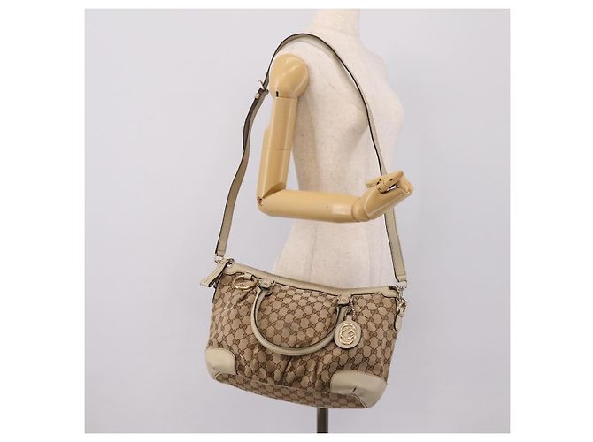 Borsa GUCCI GG Canvas Sukey 2way Beige Gold 247902 Auth 201493 D'oro - vista 28