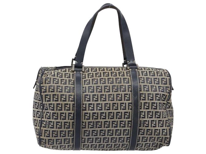 Borsa Boston FENDI Zucchino Canvas Navy Silver Auth 203884 Argento Blu navy - vista 13