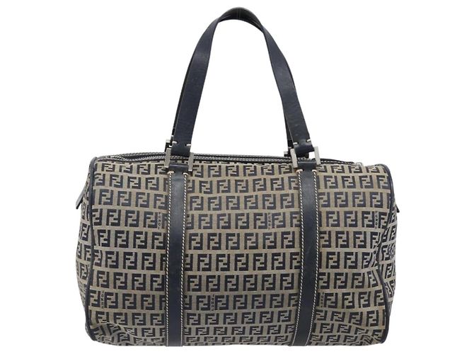 Borsa Boston FENDI Zucchino Canvas Navy Silver Auth 203884 Argento Blu navy - vista 2