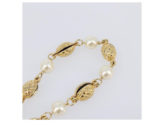 CHANEL Perlenkette Metall Gold White CC Auth 201532 Weiß Golden - Ansicht 15