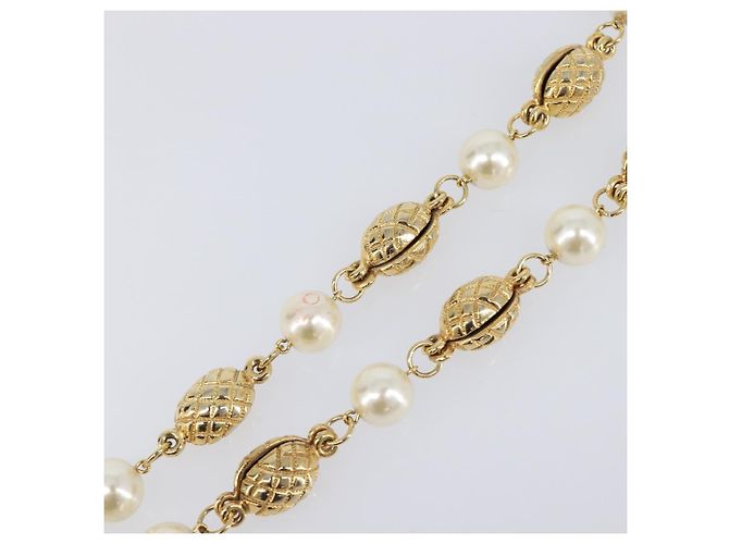 CHANEL Perlenkette Metall Gold White CC Auth 201532 Weiß Golden - Ansicht 6