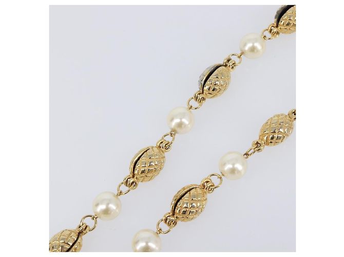 CHANEL Perlenkette Metall Gold White CC Auth 201532 Weiß Golden - Ansicht 7