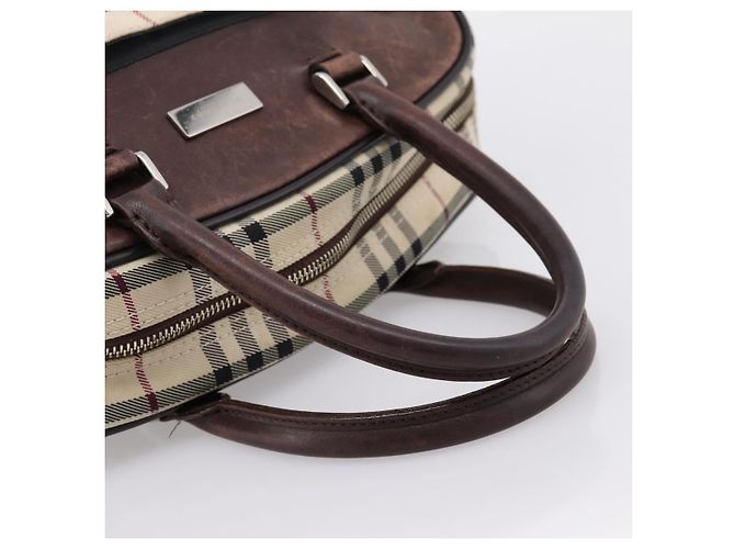 BURBERRY Nova Check Handtasche Canvas Beige Silver Auth 205173 Silber - Ansicht 7