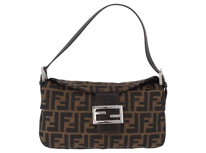 Borsa a tracolla FENDI Zucca Canvas Mamma Baguette Marrone Nero Auth 204131V - vista 13